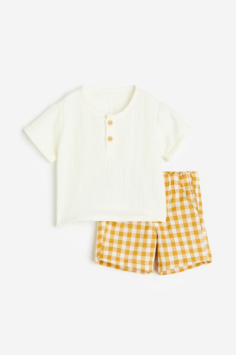 2-piece cotton set - Yellow/Checked - Kids | H&M GB | H&M (UK, MY, IN, SG, PH, TW, HK)