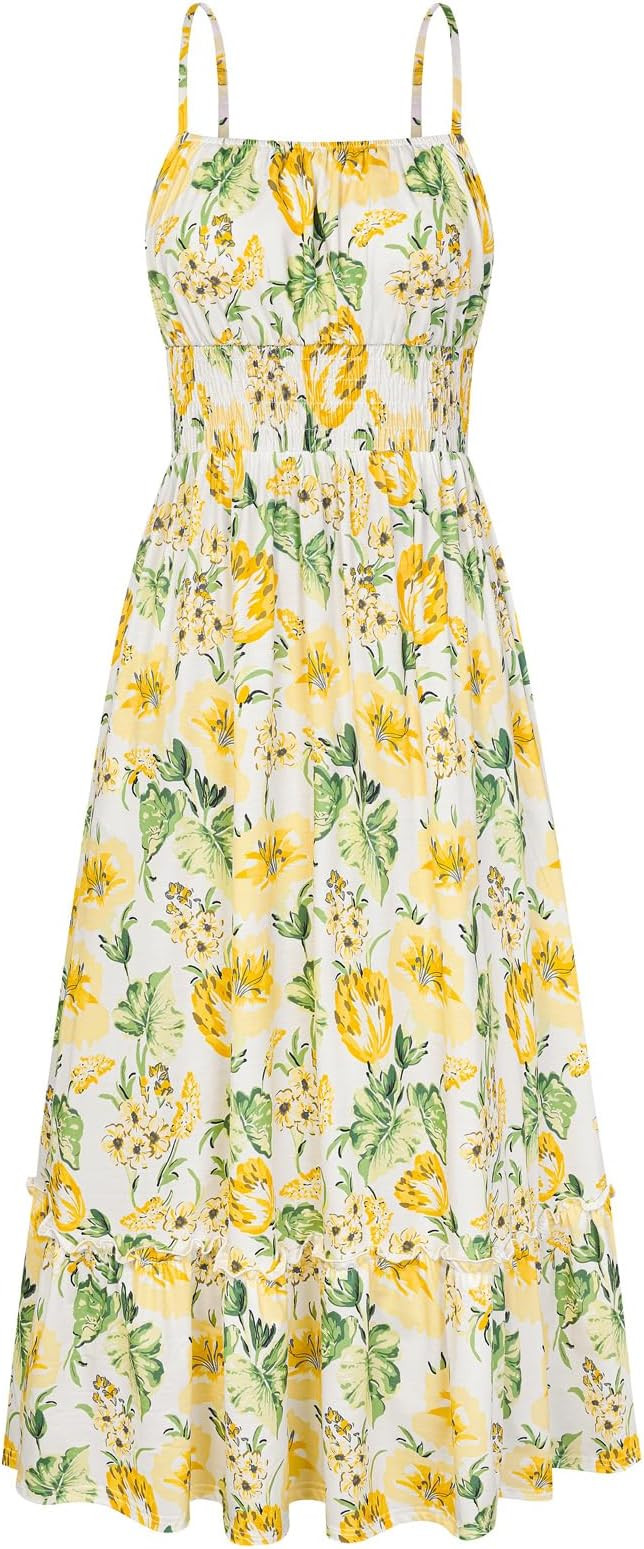 GRACE KARIN Summer Dresses for Women 2026 Vacation,Smocked Floral Maxi Dress,Boho Beach Sundress ... | Amazon (US)