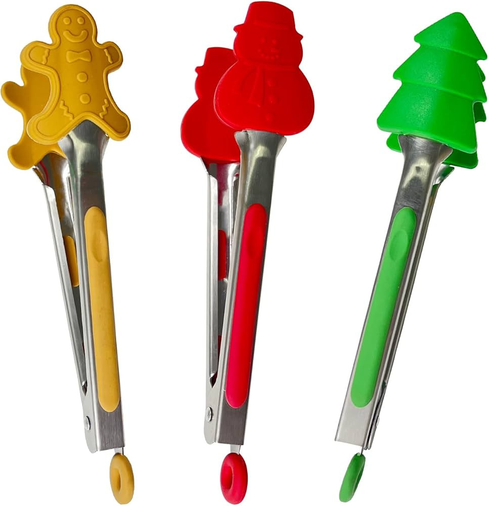 Yunhua 3PCS Christmas Silicone Mini Tongs, 7 Inch Christmas Style Tongs, Small Kids Colourful Ton... | Amazon (US)