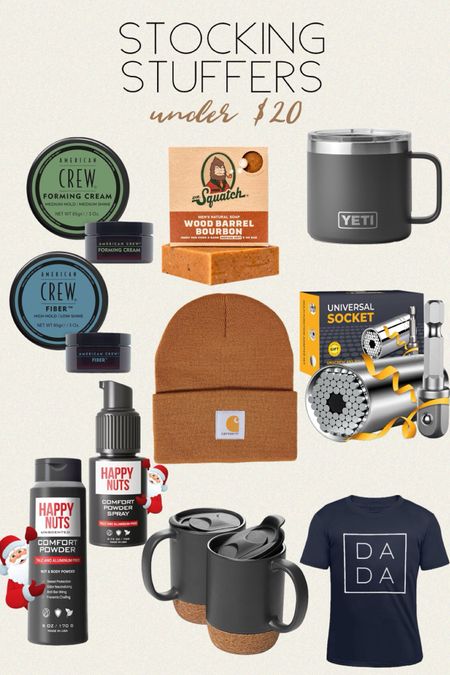 Stock in stuffers under $20
Gift for him / Gift guide for him

Happy Nuts Mens Comfort Powder Spray / Universal Socket Tools Gifts for Men, Dad Gifts, Stocking Stuffers Mens Gifts Christmas Gifts for Men / American Crew Men's Hair Fiber, Like Hair Gel with High Hold & Low Shine / American Crew Men's Hair Forming Cream, Like Hair Gel with Medium Hold & Medium Shine / Carhartt Men's Knit Cuffed Beanie / Dr. Squatch All Natural Bar Soap for Men with Medium Grit, Wood Barrel Bourbon / Dad Shirts for Men Funny DADA Letter Print Graphic Tshirts / YETI Rambler 14 oz Mug, Vacuum Insulated, Stainless Steel with MagSlider lid / DOWAN Coffee Mugs, 15 oz Mug Set of 2, Large Ceramic Coffee Mug with Cork Bottom and Spill Proof Lid

#amazon #stockingstuffer #giftforhim #gabrielapolacek #christmas

#LTKGiftGuide #LTKHoliday #LTKsalealert