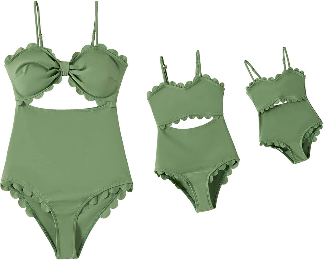 IFFEI Mommy and Me Matching Outfits Women's One Piece Swimsuits Cutout Scallop Trim Monokini Swimwea | Amazon (US)