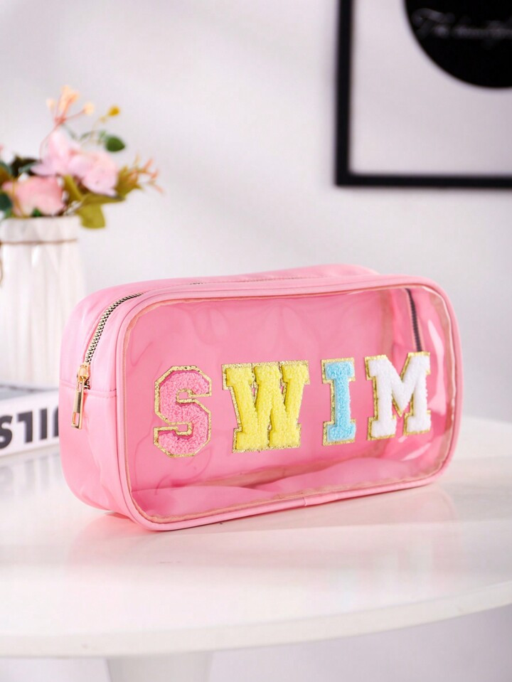 1pc Women Girls Nylon Waterproof Glitter Chenille Letter Transparent Clear Preppy Patch Makeup Co... | SHEIN