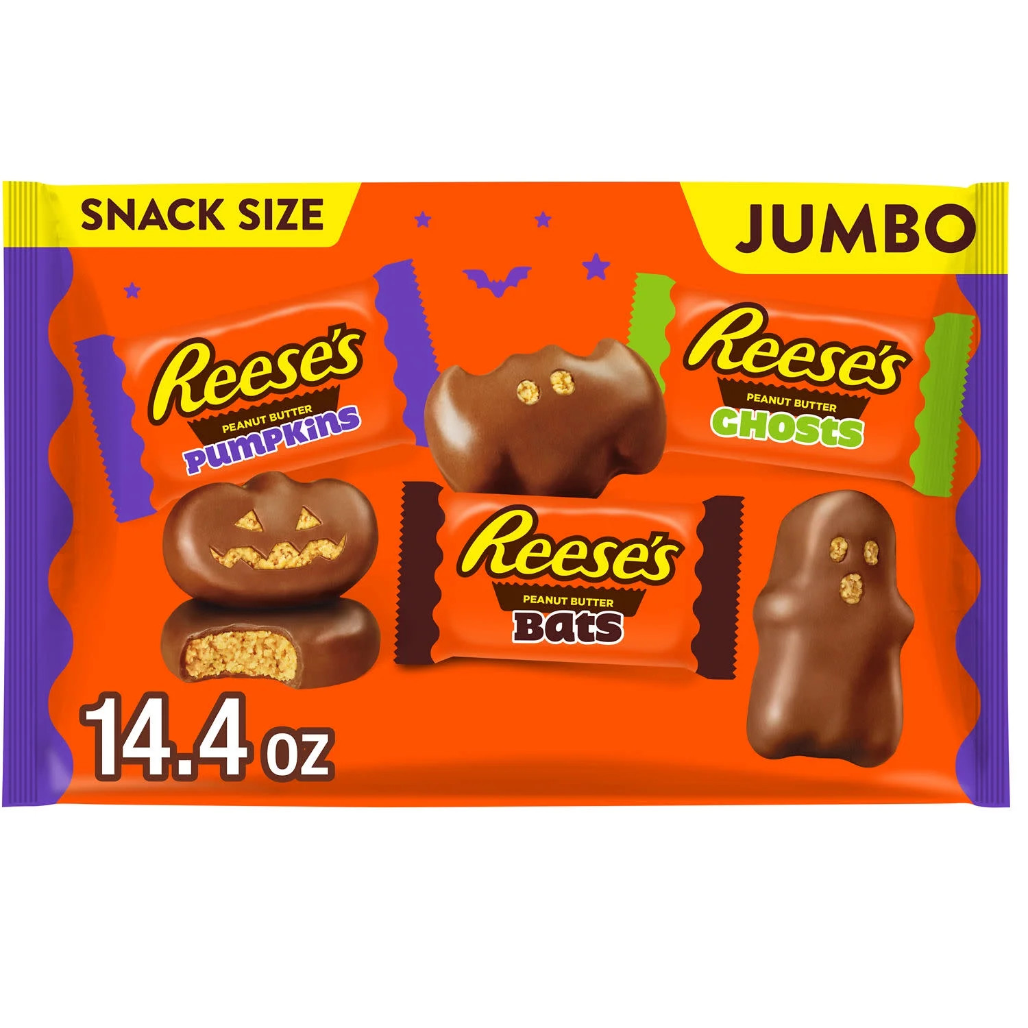 Reese's Assorted Milk Chocolate Snack Size Peanut Butter Shapes Halloween Candy, Jumbo Bag 14.4 o... | Walmart (US)