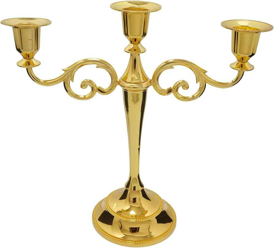 3-Arm Metal Candelabra Candle Holder Table Centerpiece, Gold | Amazon (US)