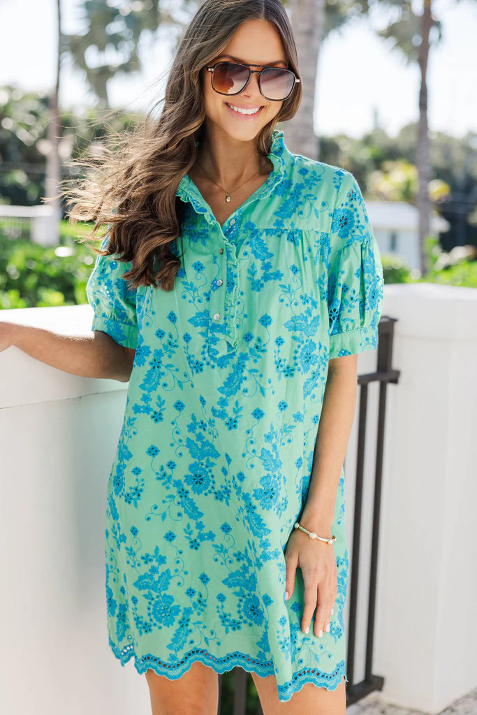 Turn Up The Charm Green Embroidered Dress | The Mint Julep Boutique