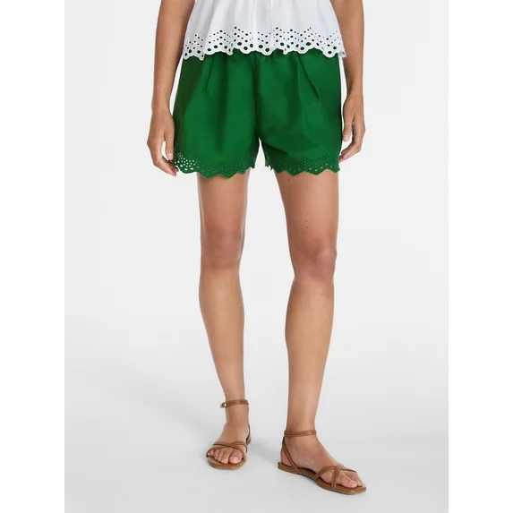 Time and Tru Women's Eyelet Trim Shorts, Sizes XS-XXXL | Walmart (US)