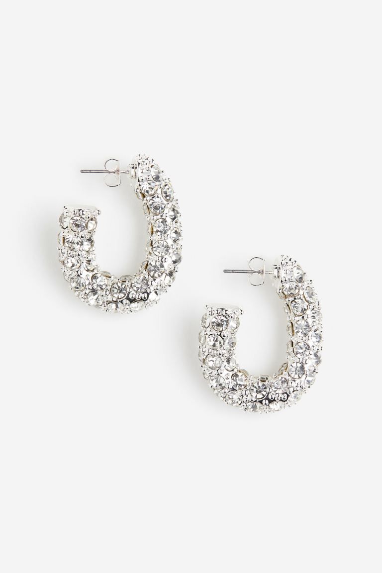 Rhinestone-decorated hoop earrings - Silver-coloured - Ladies | H&M GB | H&M (UK, MY, IN, SG, PH, TW, HK)