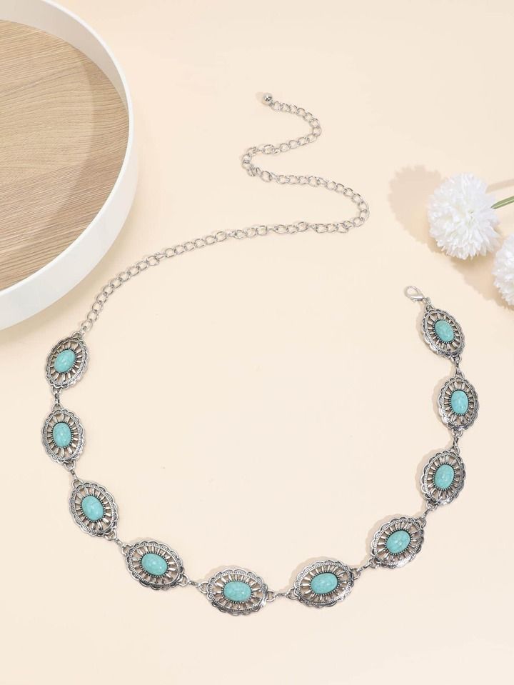 Women Scallop Trim Turquoise Decor Bohemian Chain Belt For Daily Life | SHEIN