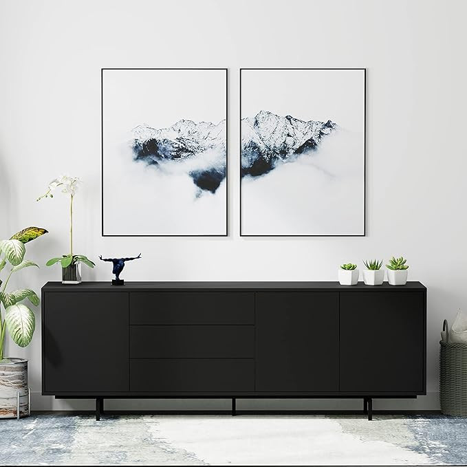 Glenwillow Home Atlas 78" x 28" Highboy Modern TV Stand Cabinet and Sideboard - Black Frame, Blac... | Amazon (US)