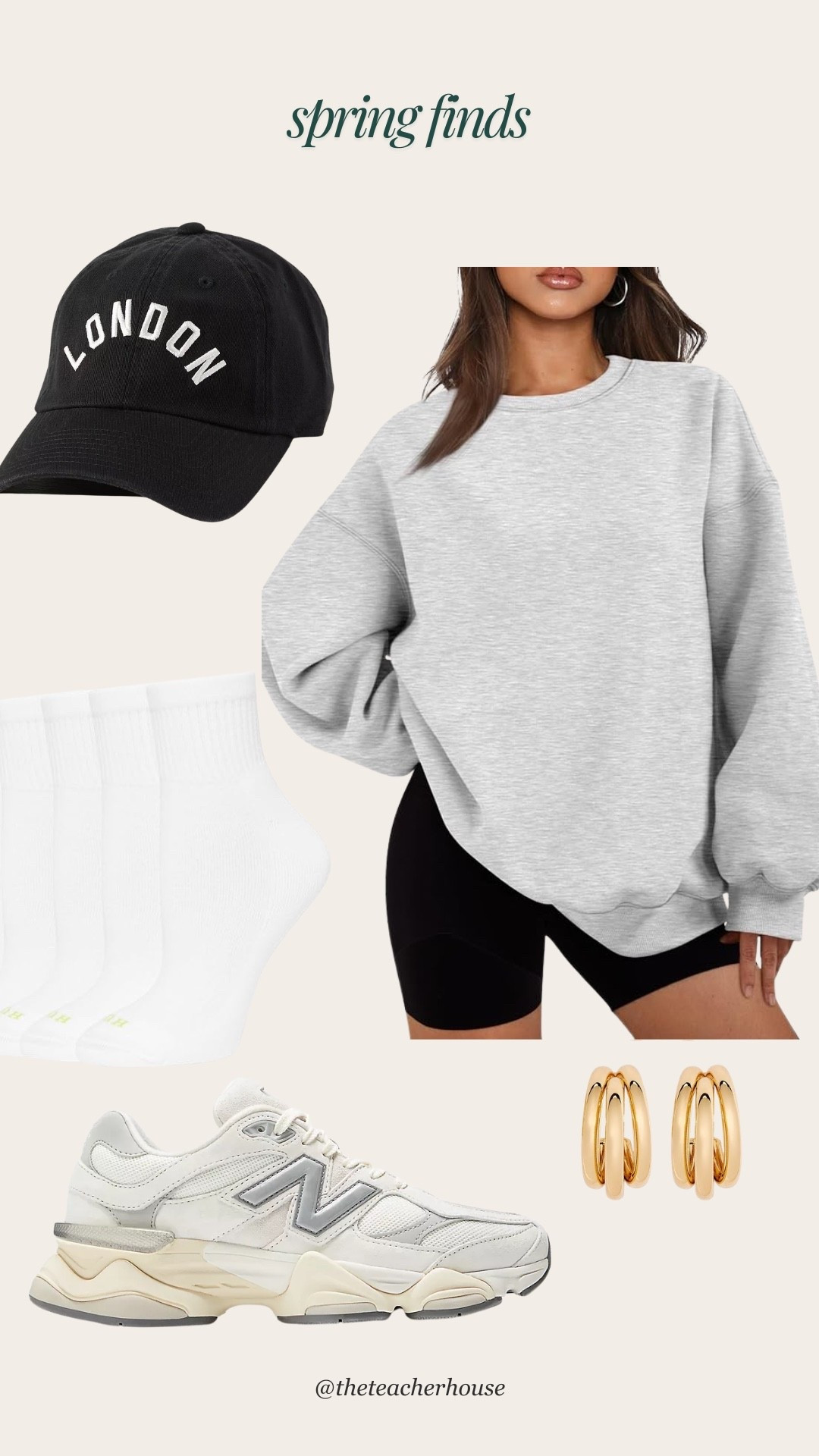 Sporty and cute for spring! Cute sneakers, socks, oversized sweatshirt, baseball hat and earrings 🖤☀️