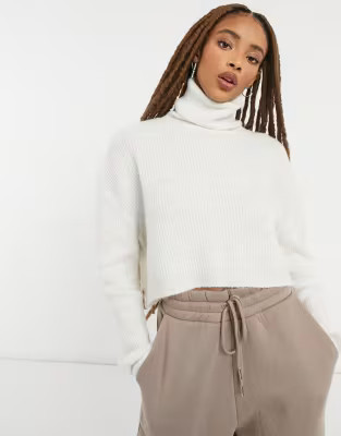 Stradivarius high neck crop jumper in ecru | ASOS (Global)