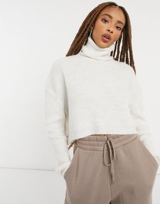 Stradivarius high neck crop jumper in ecru | ASOS (Global)