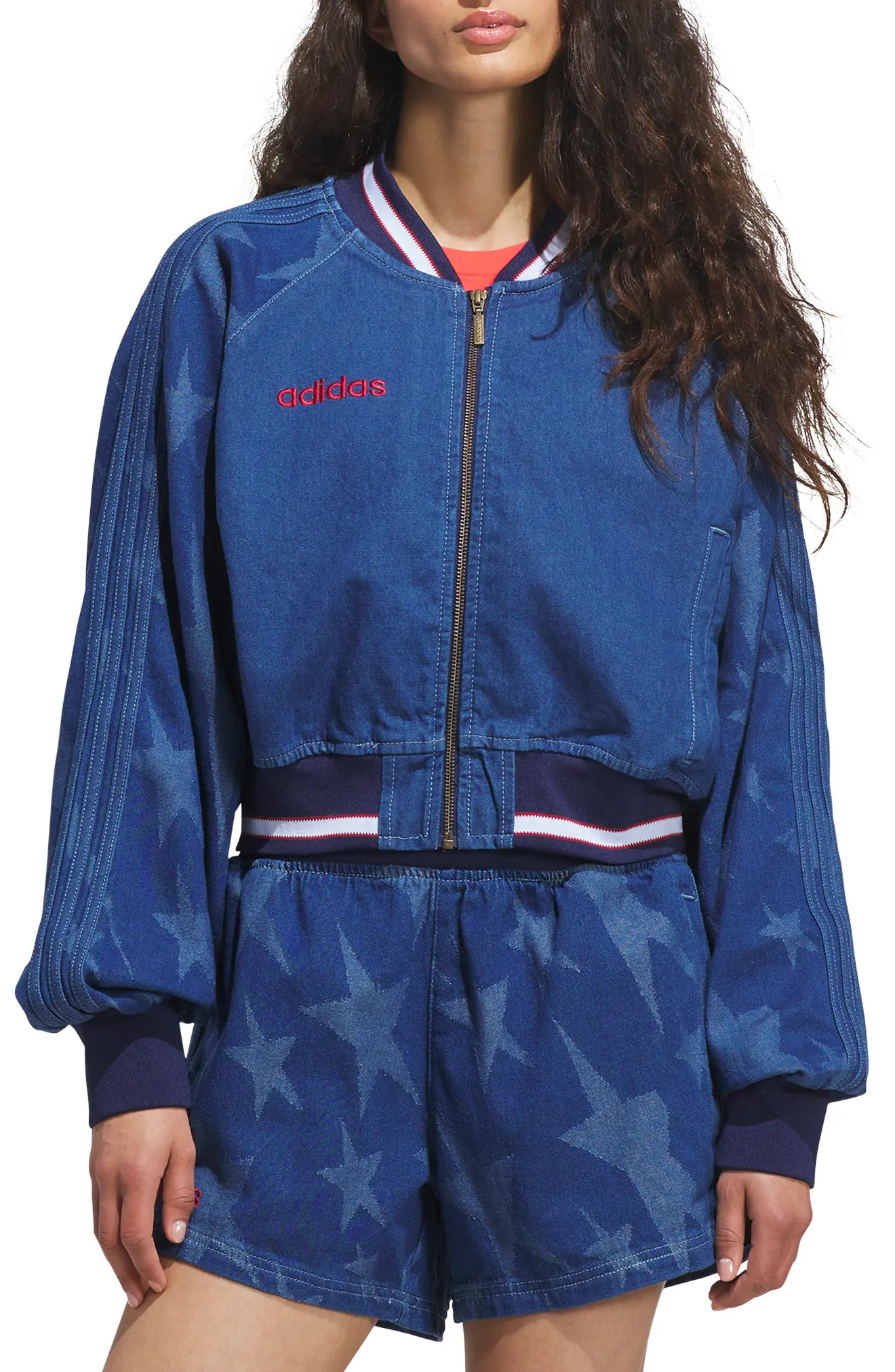 adidas Originals SST Denim Graphic Varsity Bomber Jacket (Women) | Nordstrom | Nordstrom