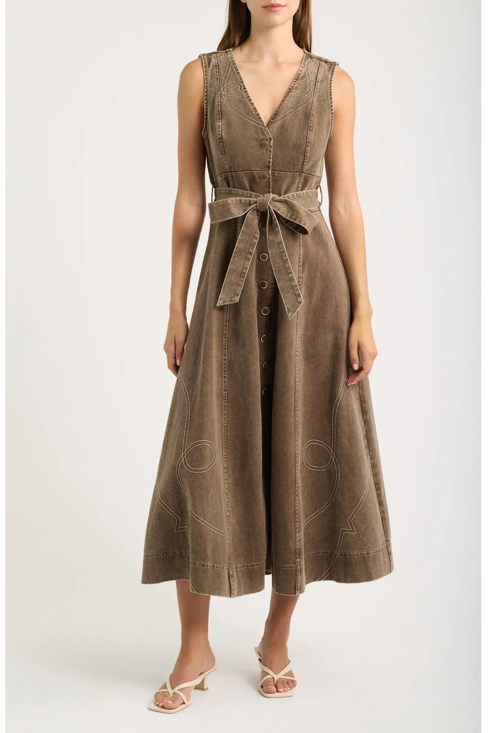 MOON RIVER Western Sleeveless Midi Dress (Women) | Nordstrom | Nordstrom