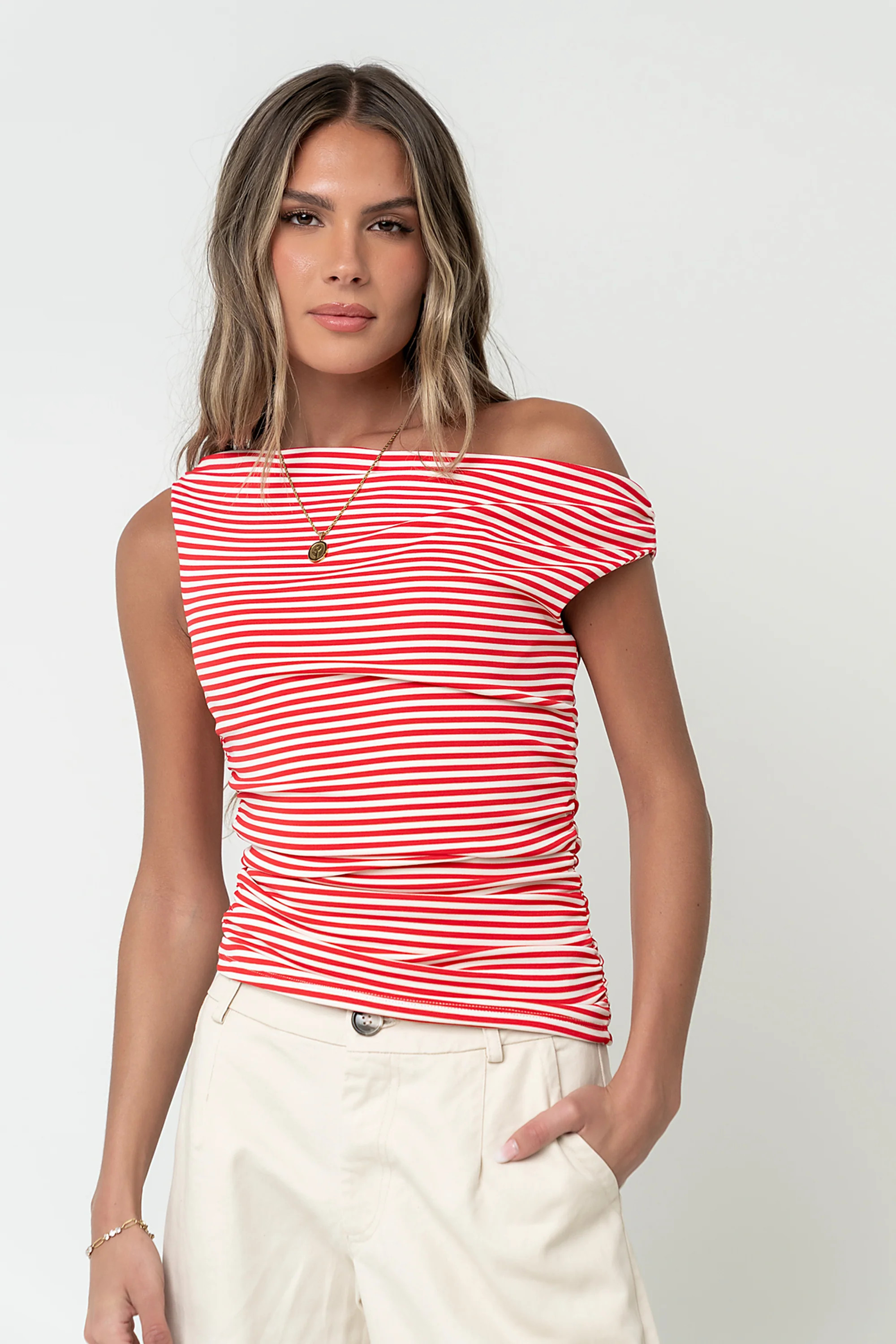 Michelle Boatneck Striped Top in Red | Böhme US