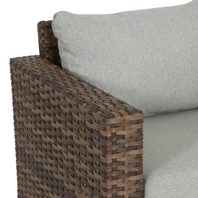 Better Homes & Gardens Brookbury Outdoor 2pk Club Chairs, Brown Wicker, Beige Cushion | Walmart (US)