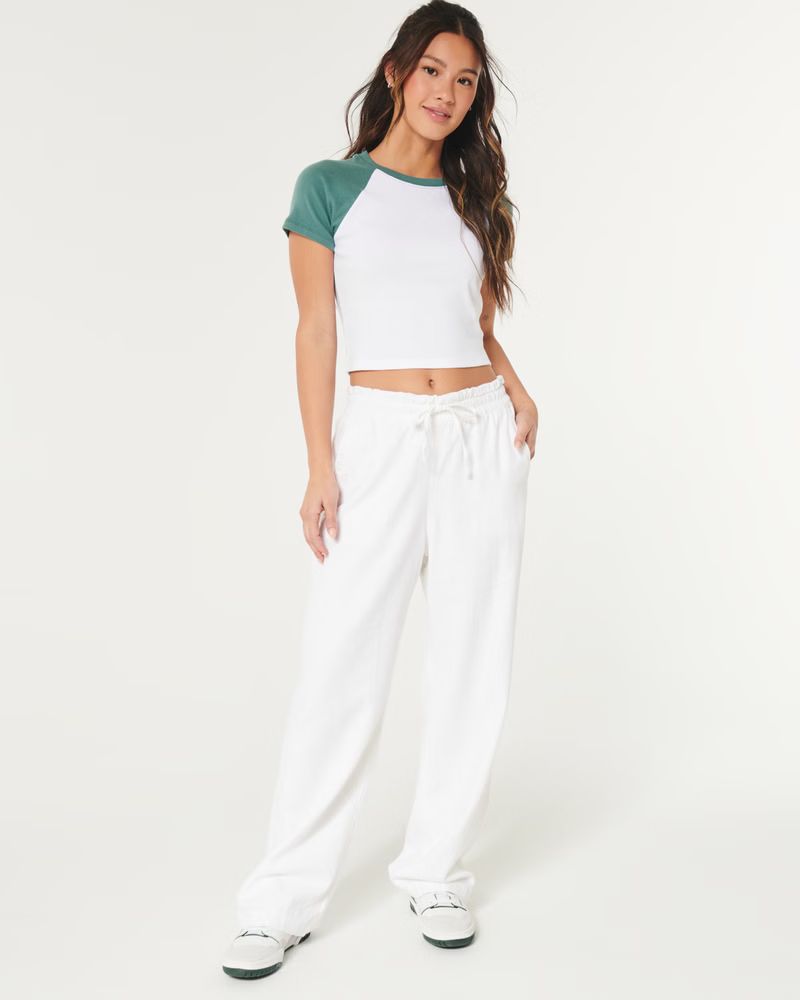 Women's Adjustable Rise Pull-On Linen Blend Baggy Pants | Women's Bottoms | HollisterCo.com | Hollister (US)