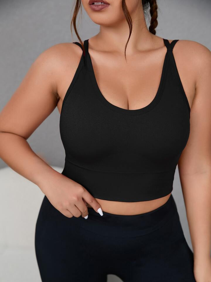 Yoga Basic Plus Solid Crisscross Back Crop Tank Top | SHEIN