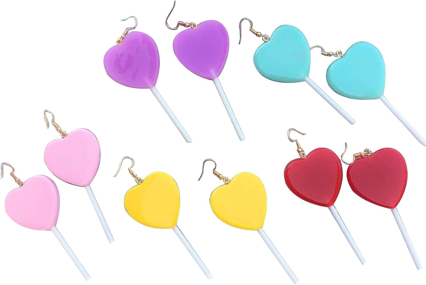 4/5 Pairs Cute Resin Heart-shaped Lollipop Drop Earring Handmade Candy Color Simulation Food Dang... | Amazon (US)