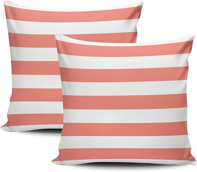 Home Set of 2 Pillow Case White Coral Nautical Stripes Outdoor Throw Pillow Covers Cushion Decora... | Amazon (US)