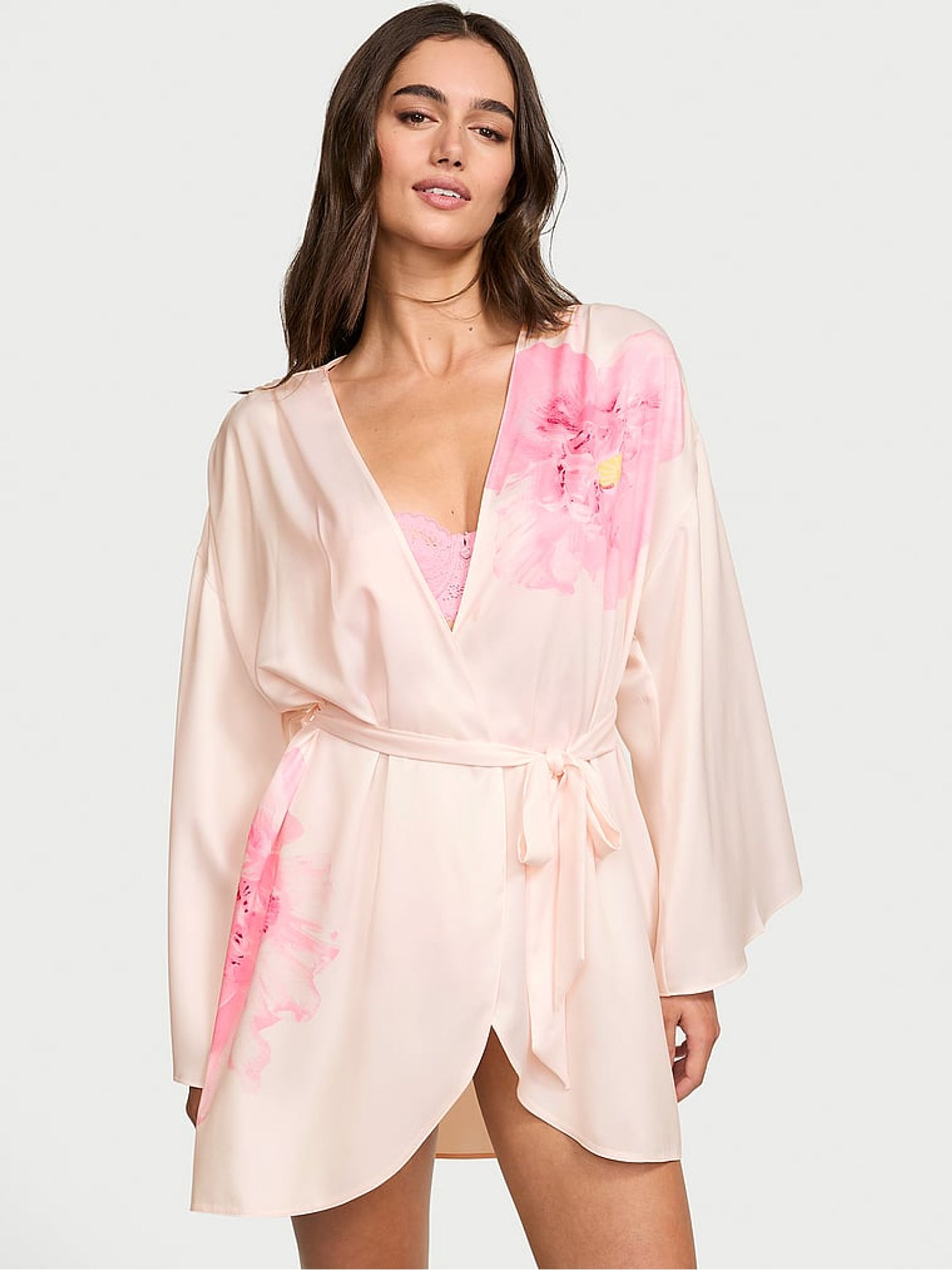 Faint Pink Peony Satin Short Robe | Victoria's Secret UK