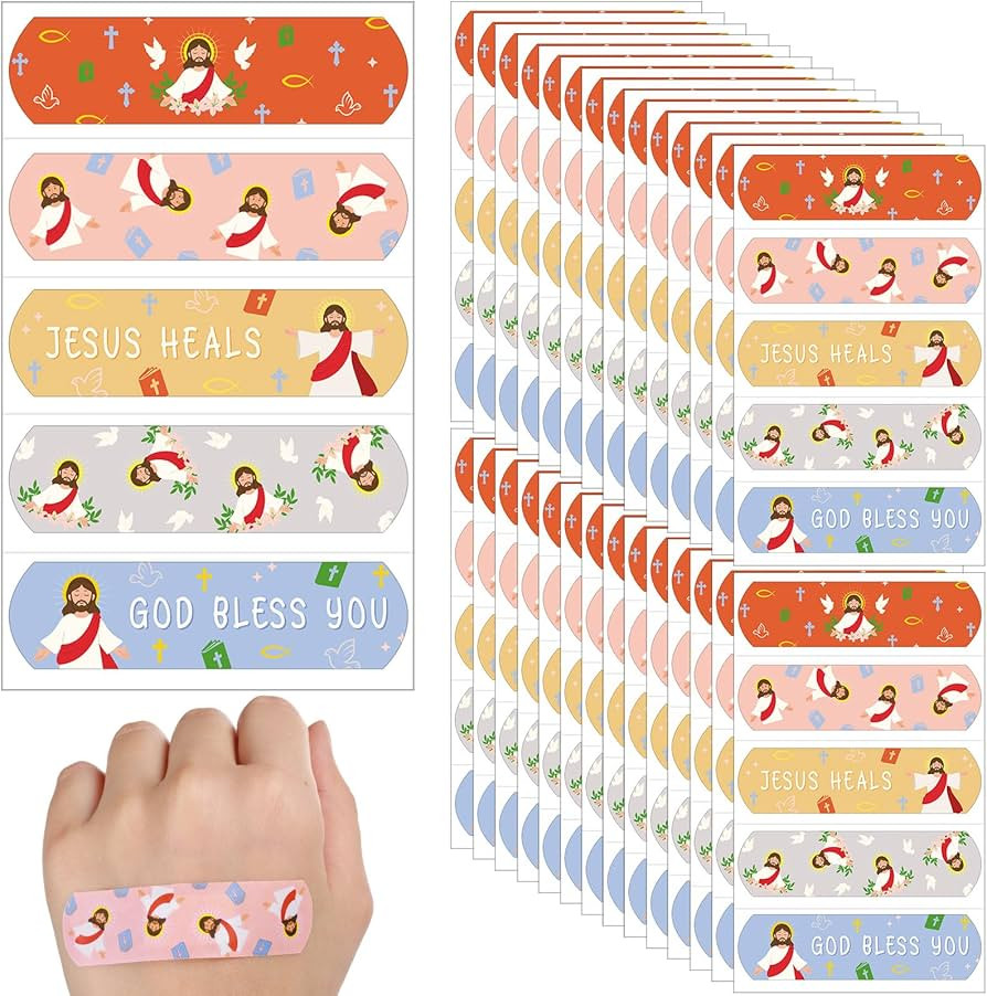 200 Pcs Jesus Heals Bandages Bulk for Kids Boo-Boos Cartoon Adhesive Bandages God Bless You Self-... | Amazon (US)