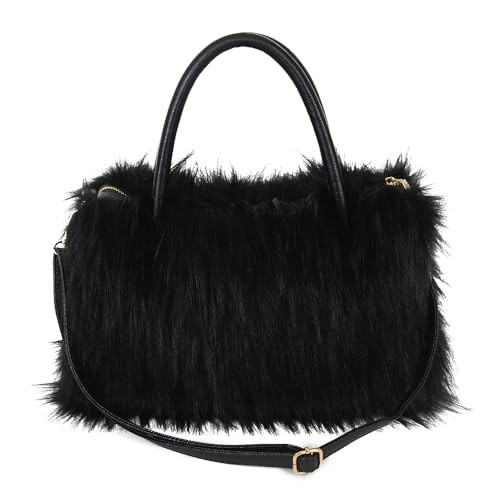 YLTXZDJNZ Womens Faux Fur Shoulder Bag Furry Purse Handbag Crossbody Bag with Shoulder Strap (Black) | Amazon (US)