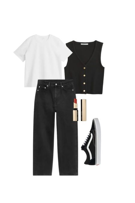 White t-shirt, black button up waistcoat vest, black straight jeans, vans, lipstick

#LTKstyletip #LTKSeasonal #LTKeurope