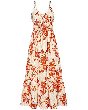 GRACE KARIN Women's 2025 Summer Maxi Dress Floral Tie Front Spaghetti Strap Casual Boho Beach Flo... | Amazon (US)
