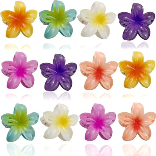 ROYHOO 12PCS 1.57inch Flower Claw Clip for Women, Preppy Flower Hair Clip, Hawaiian Plumeria Hair Clip, Hawaii Hair Accessories for Thick Hair & Thin Hair, Gifts for Women Teen Girls | Amazon (US)