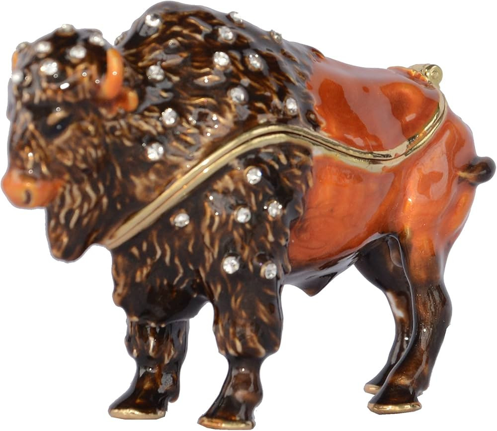 Enameled Bison Trinket Box Small Jewelry Organizer Metal Tabletop | Amazon (US)
