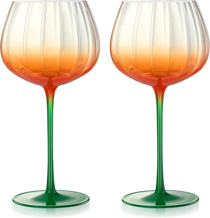 2 Pcs Halloween Pumpkin Goblet 20 oz Orange Fall Wine Glasses Cocktail Cups for Autumn Thanksgiving Halloween Party | Amazon (US)
