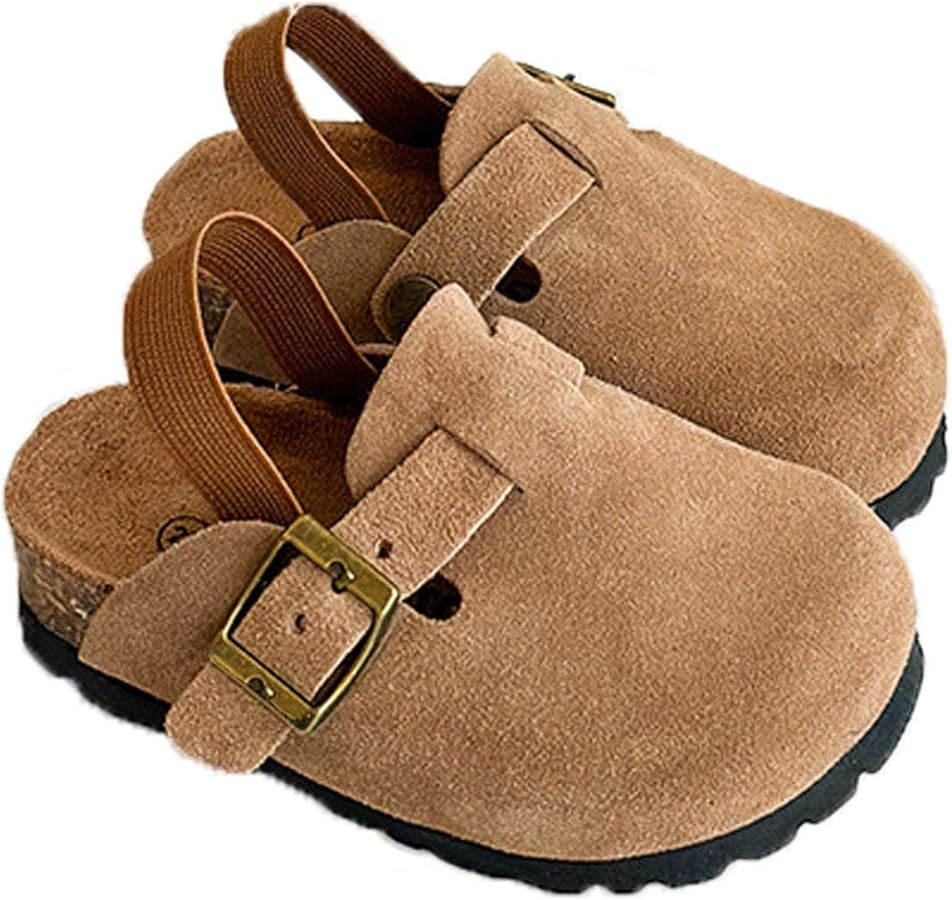 Kids Suede Clogs Toddler Clogs Boys Girls Sandals Cork Adjustable Buckle Mules | Amazon (US)