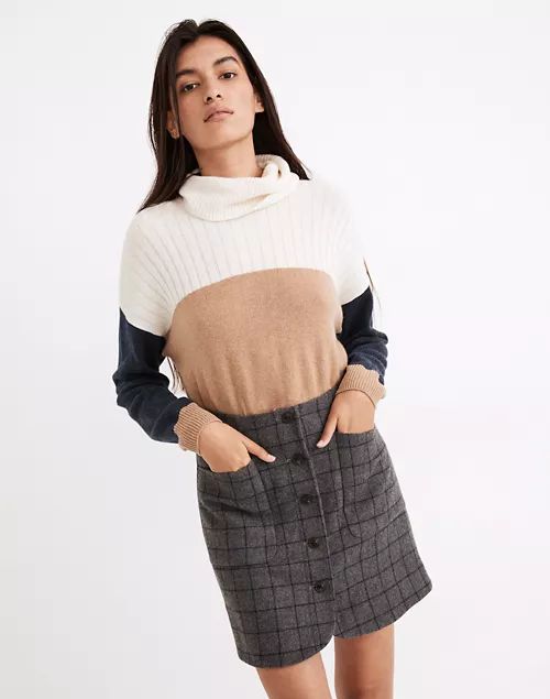 Wool Button-Front Mini Skirt in Windowpane | Madewell
