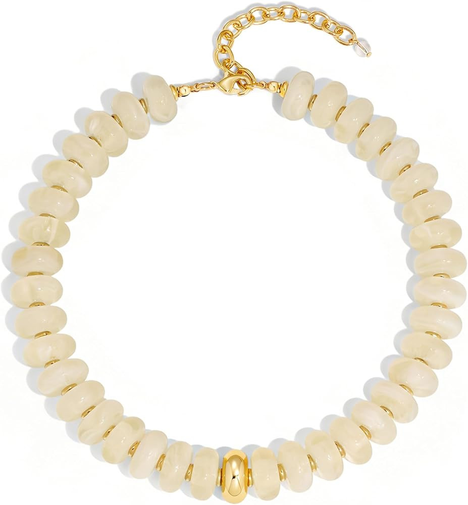 Amazon.com: WOWORAMA Chunky Beaded Necklaces for Women Cream White Large Resin Disc Beads Necklac... | Amazon (US)