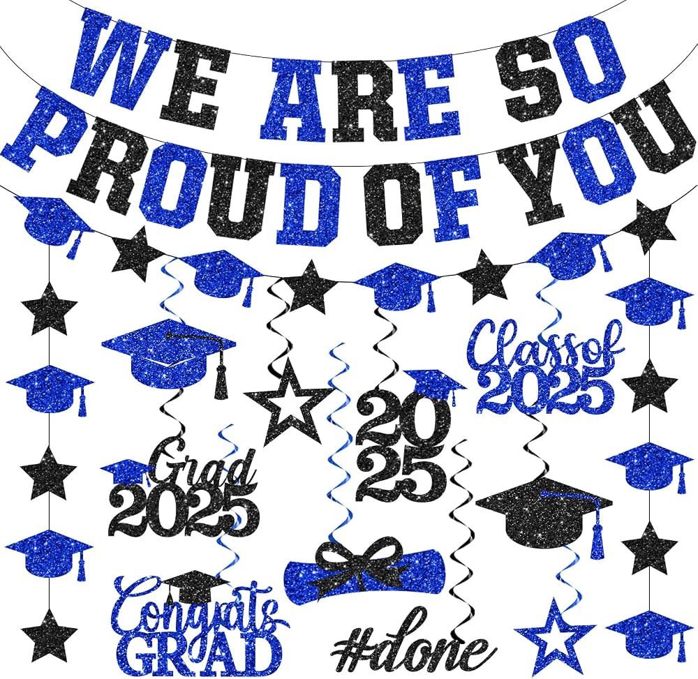 We are So Proud of You Banner-2025 Graduation Decorations Blue Glitter Graduation Banner Garland ... | Amazon (US)