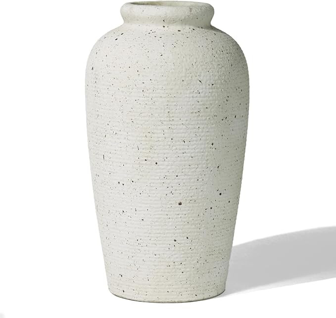 Amazon.com: Large Beige Ceramic Rustic Vase, 11 Inch Ribbed Speckled Decorative Farmhouse Tall Va... | Amazon (US)