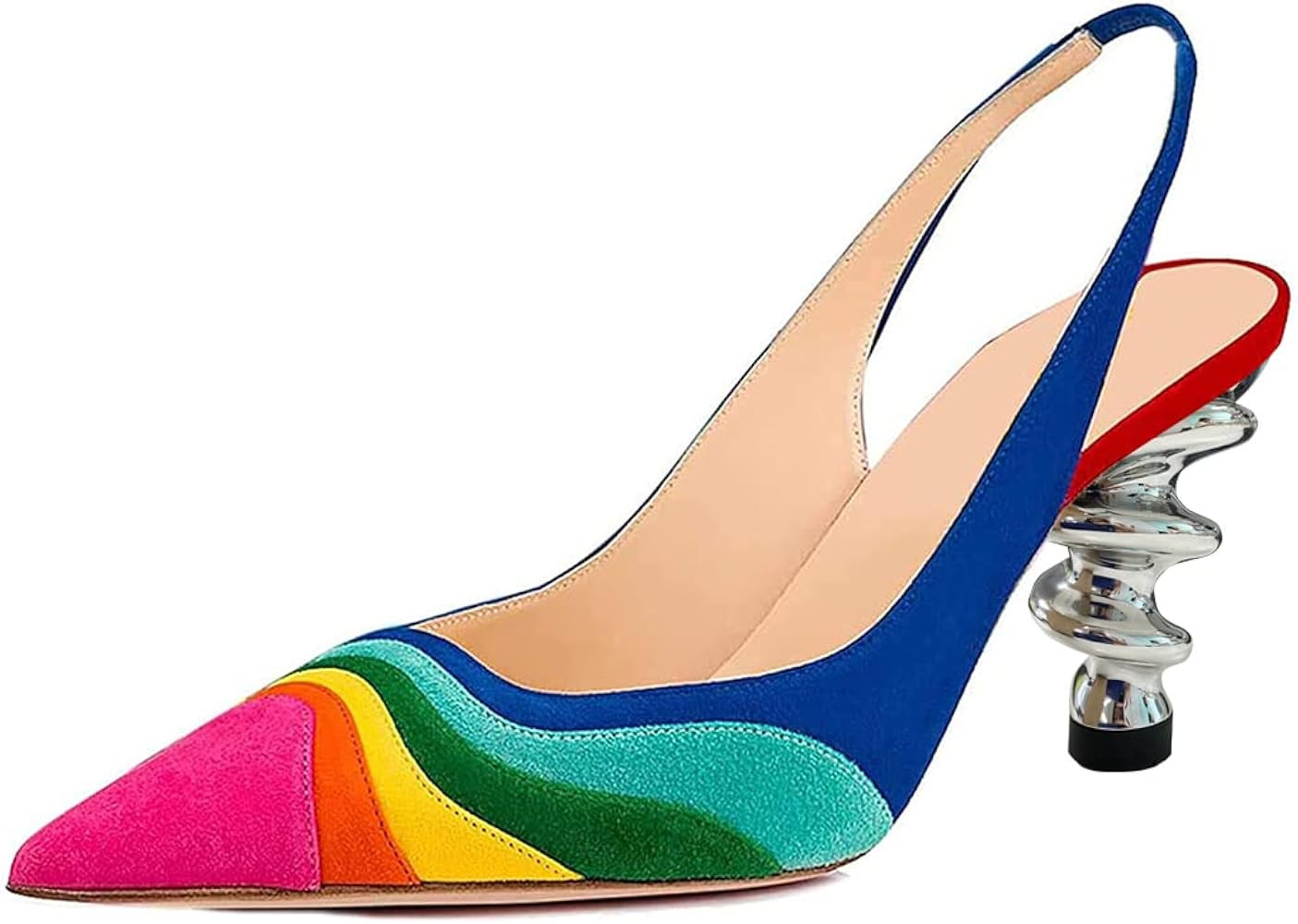 YDN Women Trendy Metallic Spiral Heels Slip On Sandals Slingback Elastic Pumps Pointed Toe Patent... | Amazon (US)