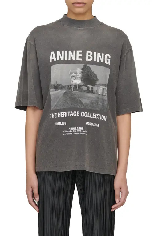 ANINE BING Motel Organic Cotton Graphic Tee in Washed Black at Nordstrom, Size Medium | Nordstrom