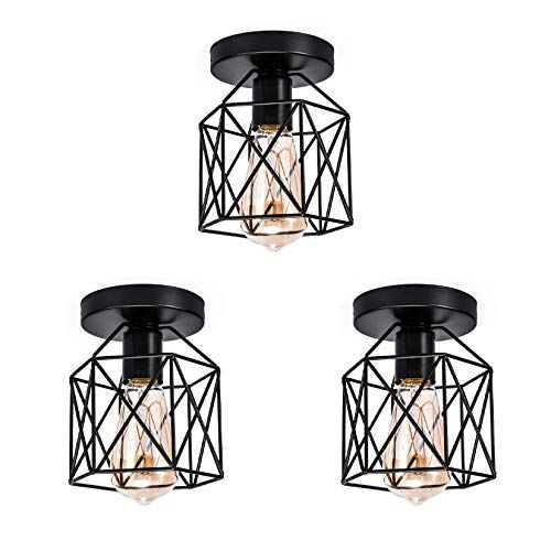Tipace Industrial Vintage Semi-Flush Mount Ceiling Light,E26 Black Rustic Metal Cage Close to Ceilin | Amazon (US)