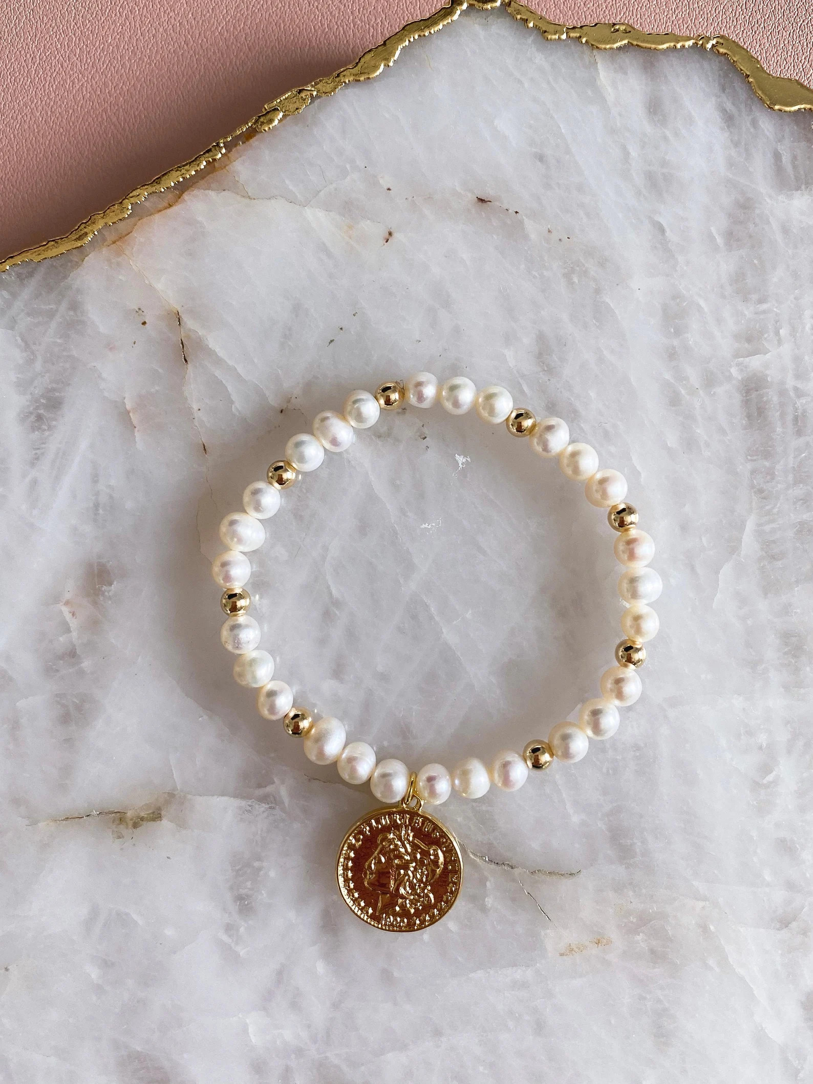 Dainty Fresh Water Pearl and 14k Gold Filled Beaded Bracelet | Gold Filled Coin | Greek Coin Gold... | Etsy (US)