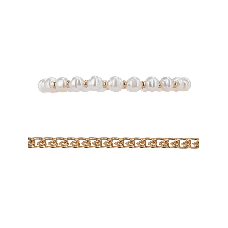 Time and Tru Adult Women's Gold Tone and Faux Pearl Bracelet Set, 4 Piece | Walmart (US)