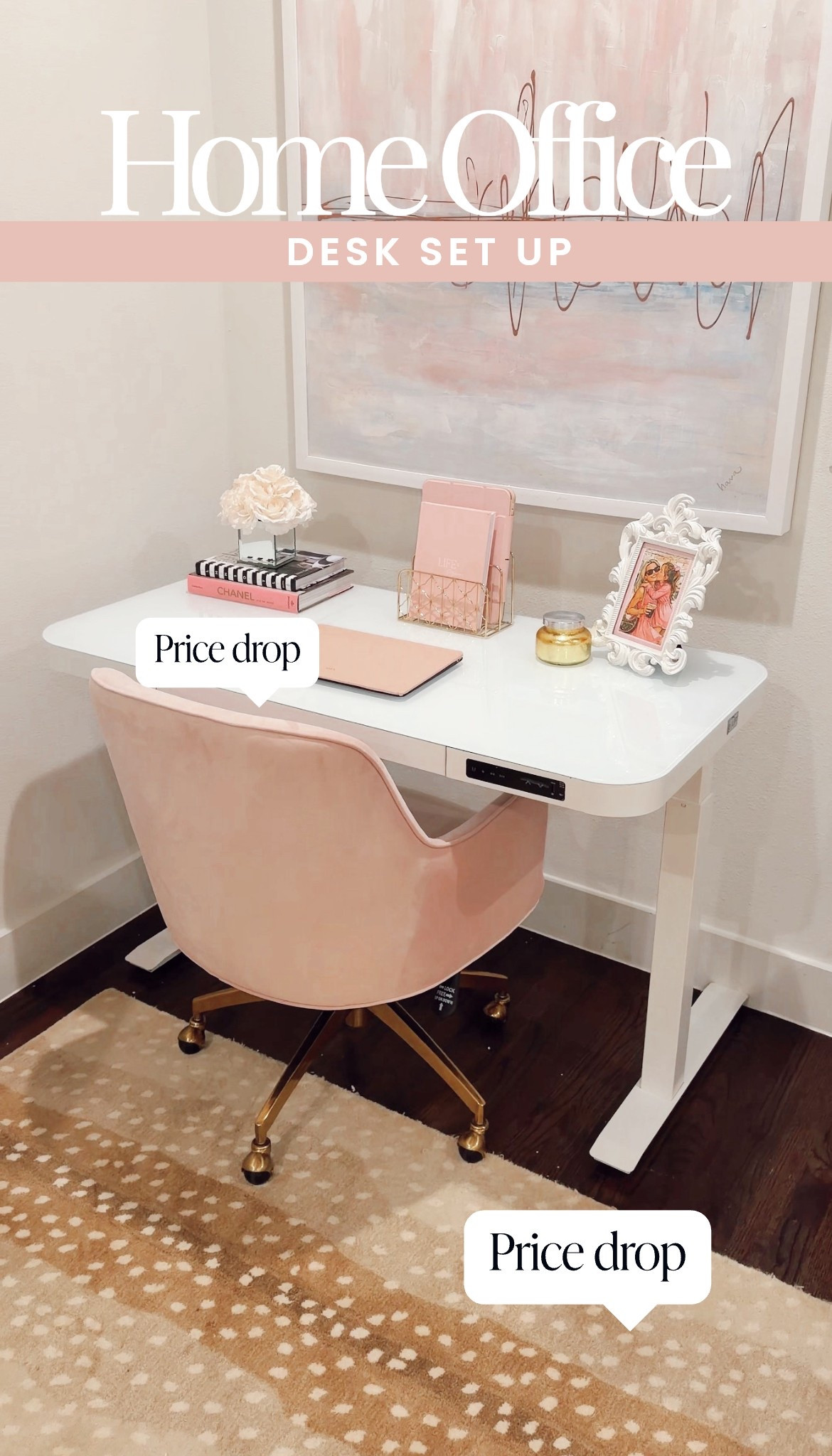 Living room home office desk set up ✨ pink office chair and standing desk both linked! 

#LTKfitnessgoals #LTKmorningroutine #LTKHome