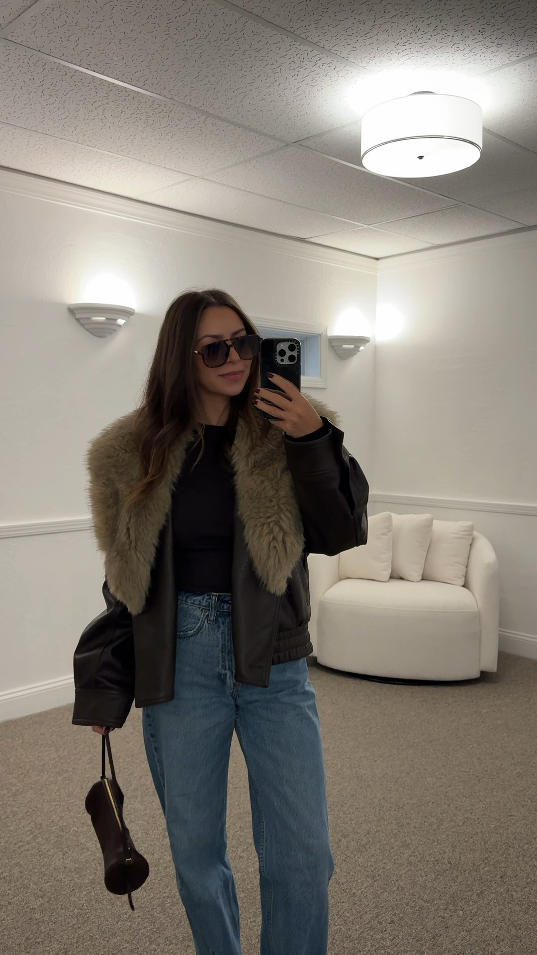 Zara faux fur leather jacket- xs
Gap brown t shirt- small
Abercrombie jeans- 25
Amazon brown aviator sunglasses
Miu Miu brown pouch bag
Ugg tazz boots

Petite, fall outfit, winter outfit, faux fur jacket, faux leather jacket, cozy outfit 

#LTKSeasonal #LTKootd #LTKPetite