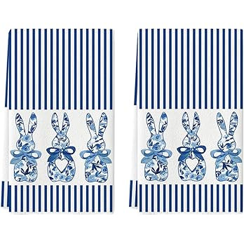 Artoid Mode Blue Stripe Rabbit Bunny Easter Kitchen Towels Dish Towels, 18x26 Inch Seasonal Sprin... | Amazon (US)