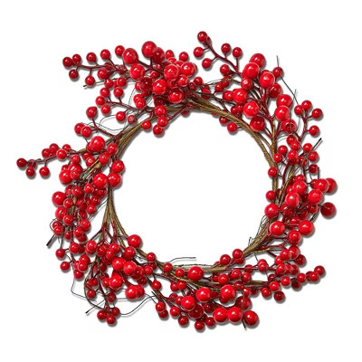 tagltd Large Red Berry Artificial Floral Wreath, Holiday Christmas Wall Decoration 15" | Target