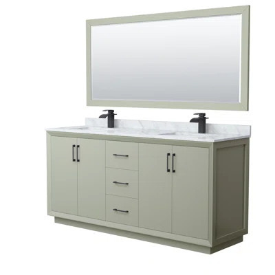 Strada 72" Double Bathroom Vanity Set With Mirror_White Carrara Marble | Wayfair North America