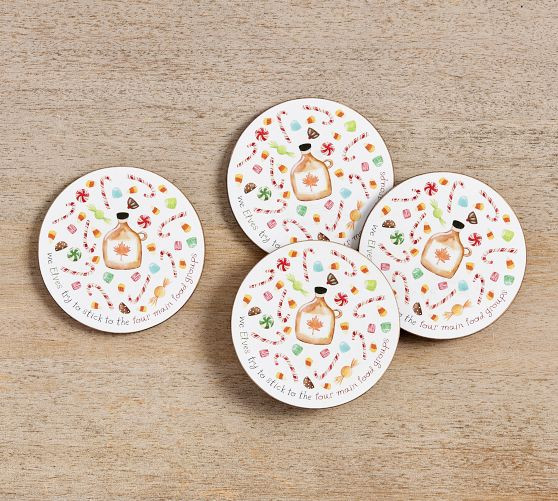 Elf Food Groups Cork Coasters - Set of 4 | Pottery Barn (US)
