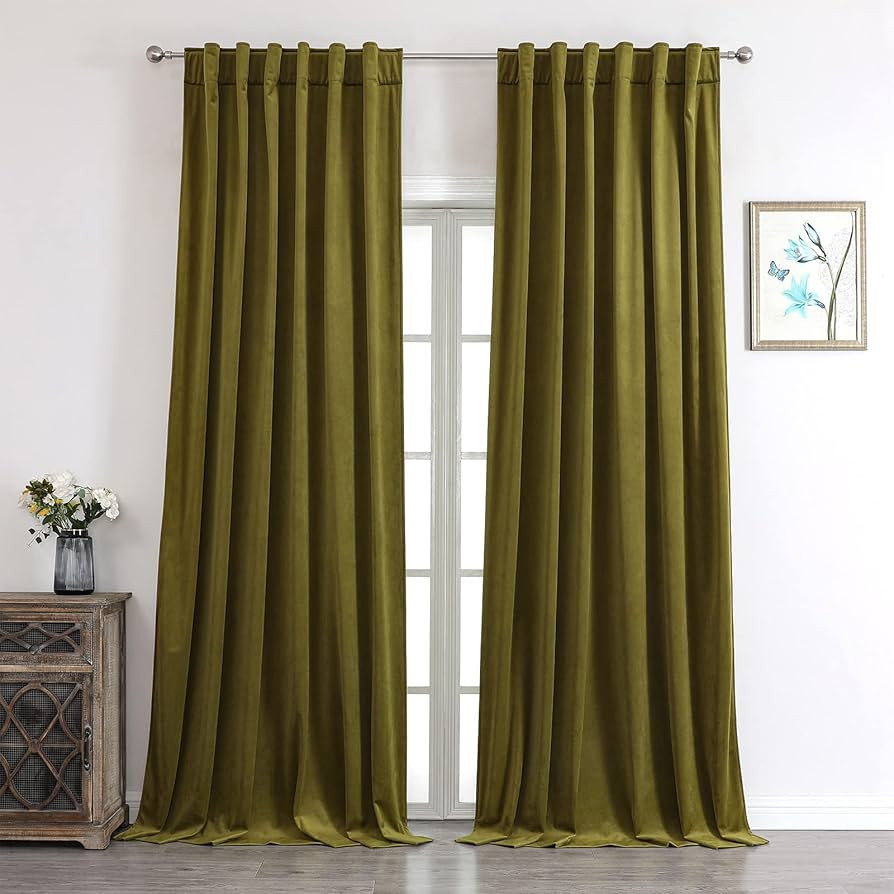 Benedeco Olive Green Velvet Curtains for Bedroom Window with Back Tab, Super Soft Vintage Luxury ... | Amazon (US)
