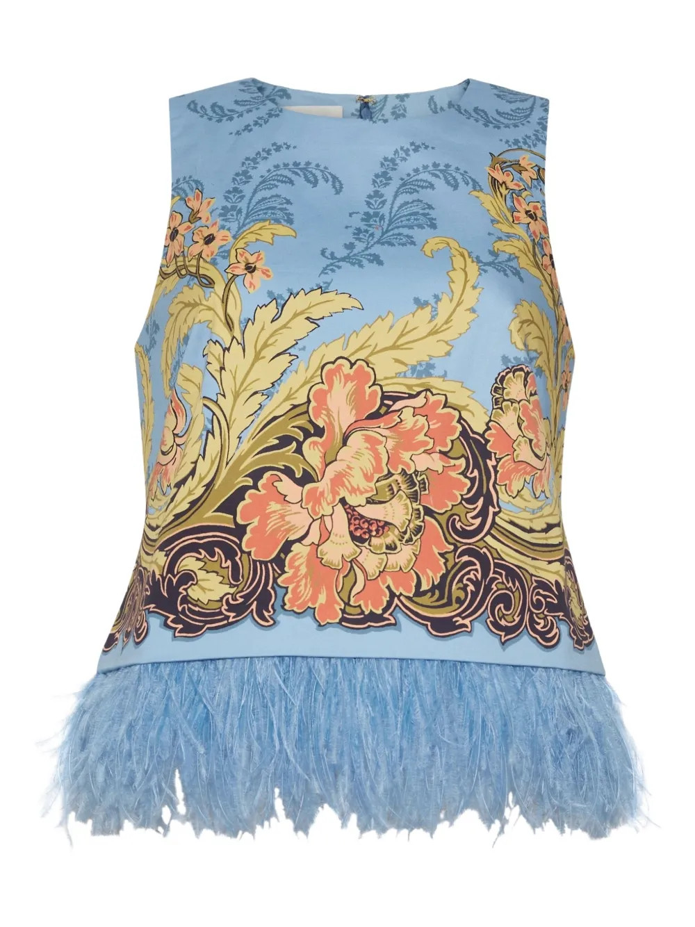 Cara CaraBelmond floral-print feather-trimmed top | Farfetch Global